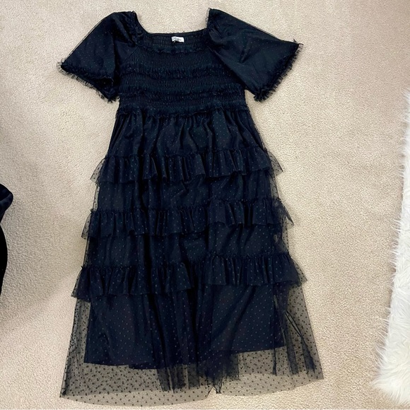 NWOT Black Tulle Dress with Ruffles - Picture 3 of 9